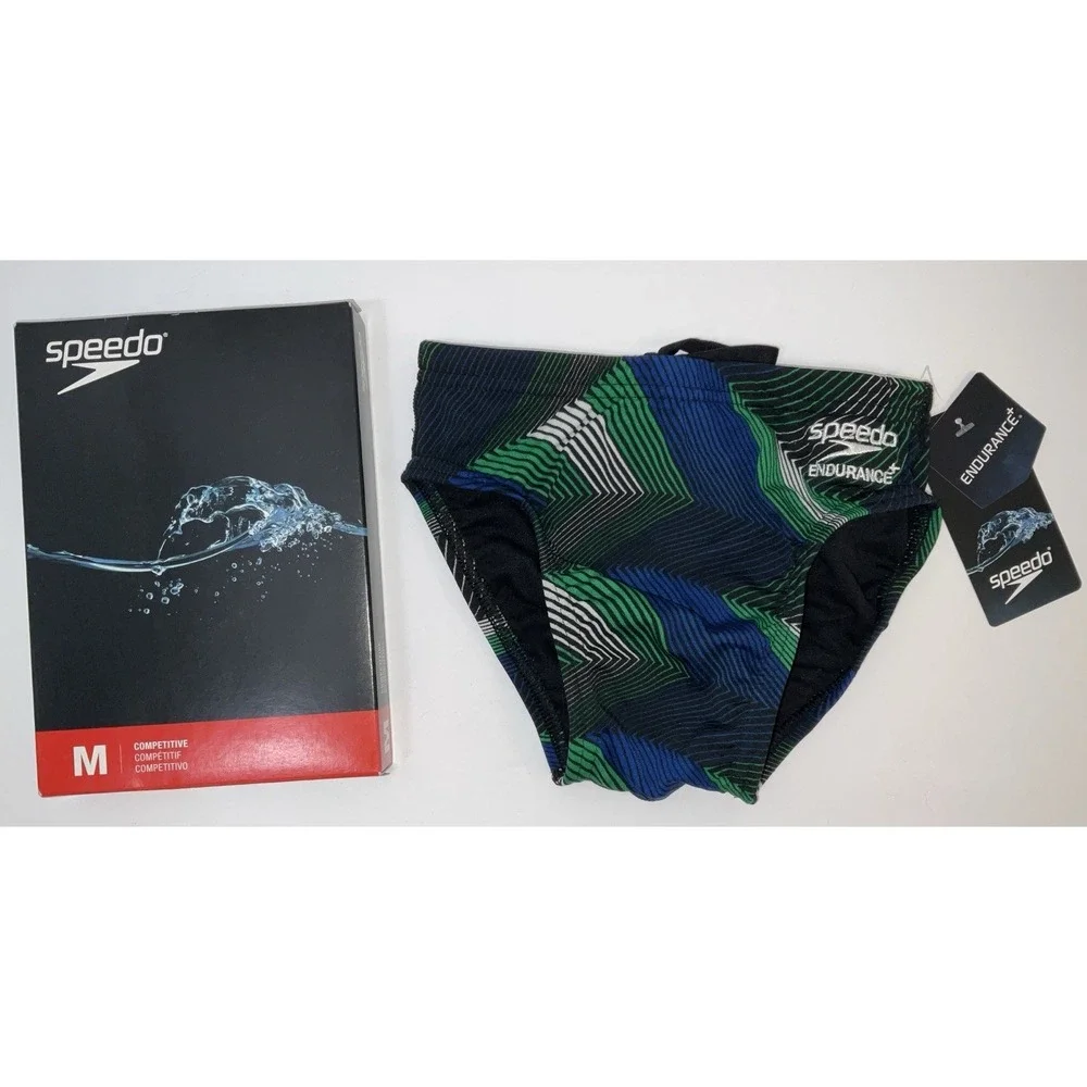 NIP Mens Speedo Competitive Endurance+ Precision Brief Swim Trunks Blue Green 22